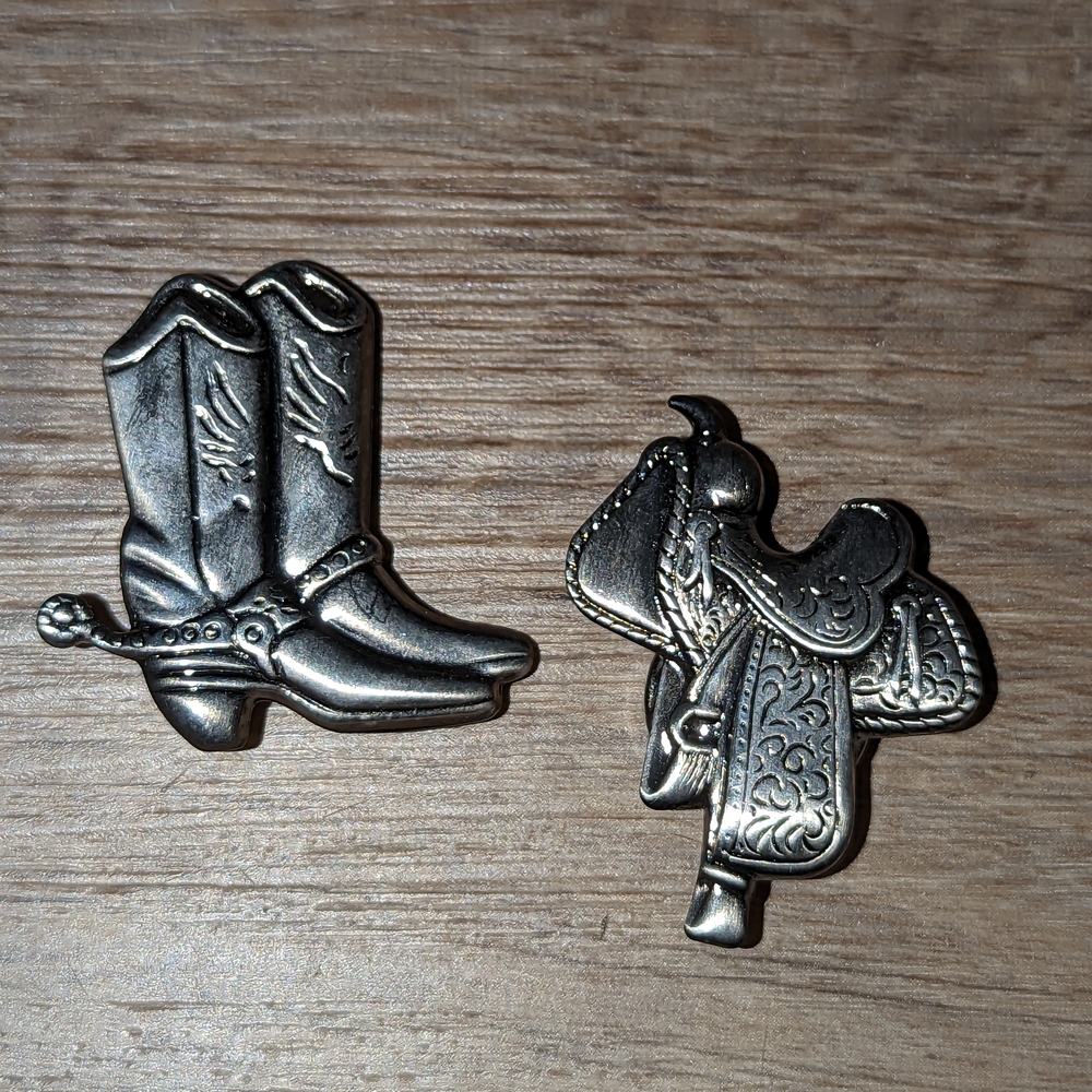 Cowboy Boots & Saddle Silver Western Button Covers Reusable